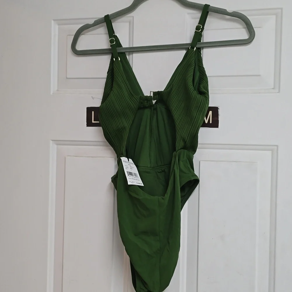 New Robin Piccone Green One Piece Swimsuit Womens 2 Lily Basil Cutout Ribbed